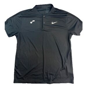 Nike Men's L Utah Jazz Swoosh Dri-Fit Short Sleeve Black NBA‎ Polo 2-Button